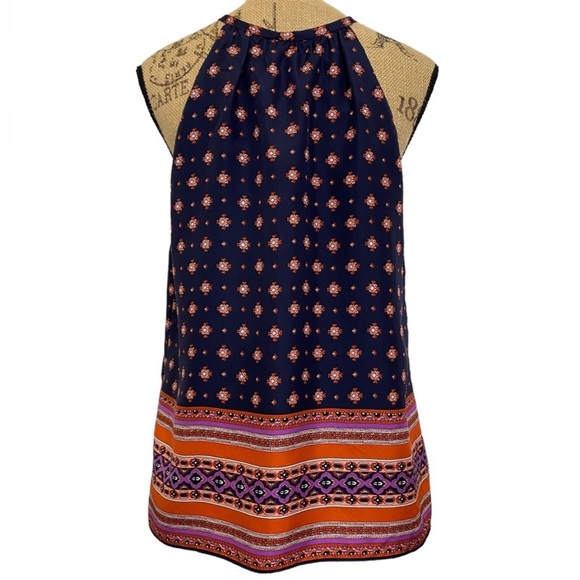 J. Crew Silk Navy Medallion Blouse w/ Keyhole & Button Closure- size 10 - Picture 3 of 11